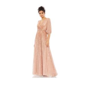 Mac Duggal 5509 Apricot Sequined Elbow Sleeve Surplice Formal Gown Size 28 NWT